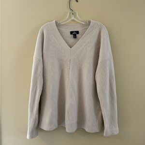 Lands' End Cashmere V-Neck Knit Sweater in Stone